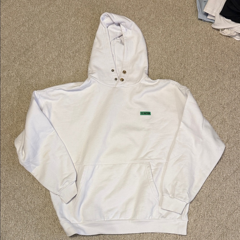 P.E Nation Classic White Hoodie with Green Logo